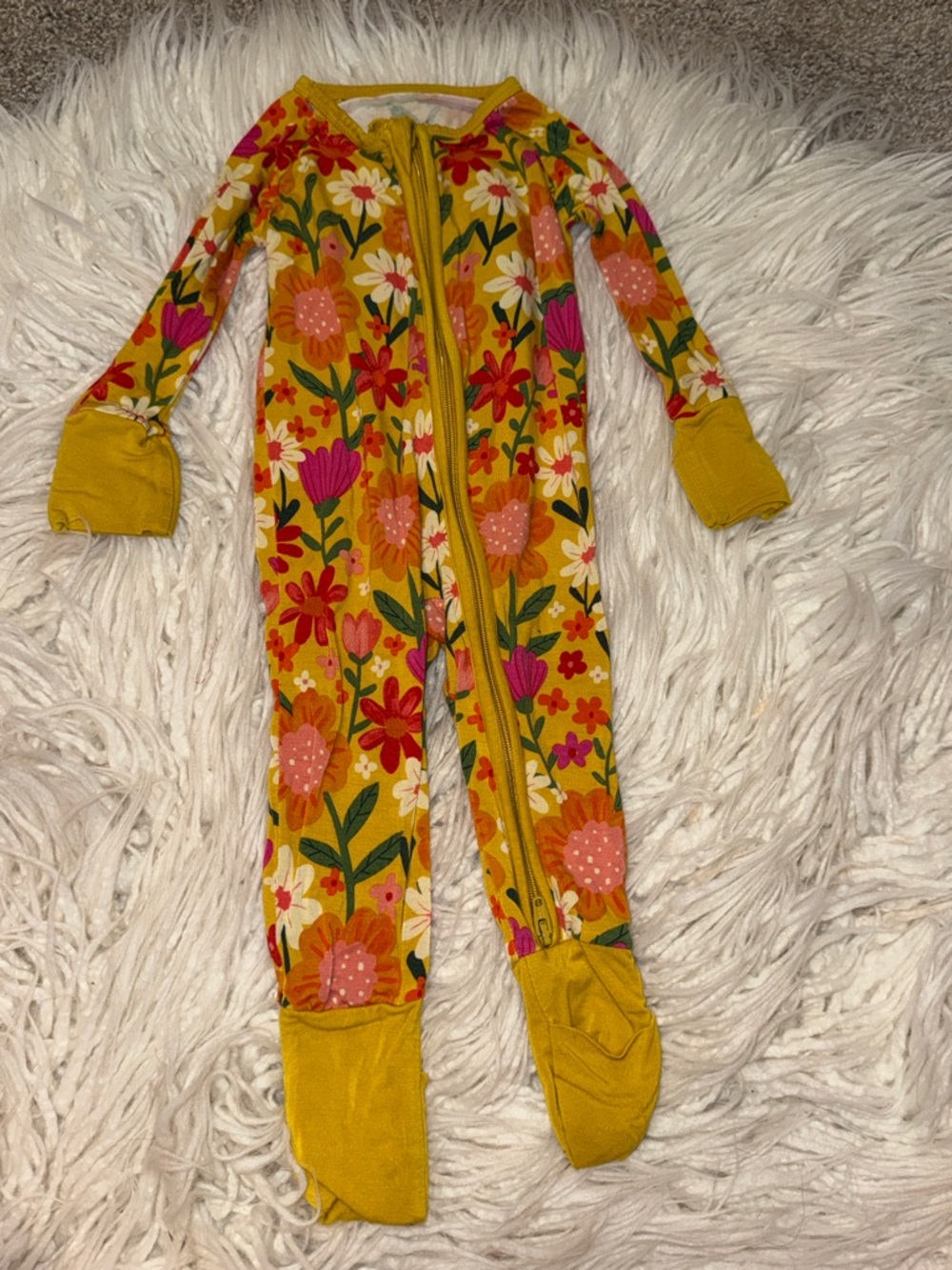 Little Sleepies Mustard Yellow Floral Zip One-Piece Footie